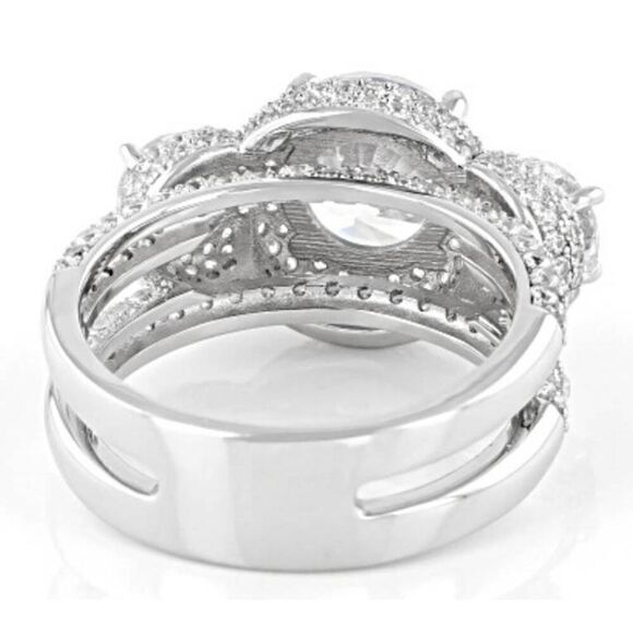 Gorgeous 9.4 Ct. Genuine Diamond Simulant Three Stone Halo Pave Wedding Ring #8 - Picture 10 of 10